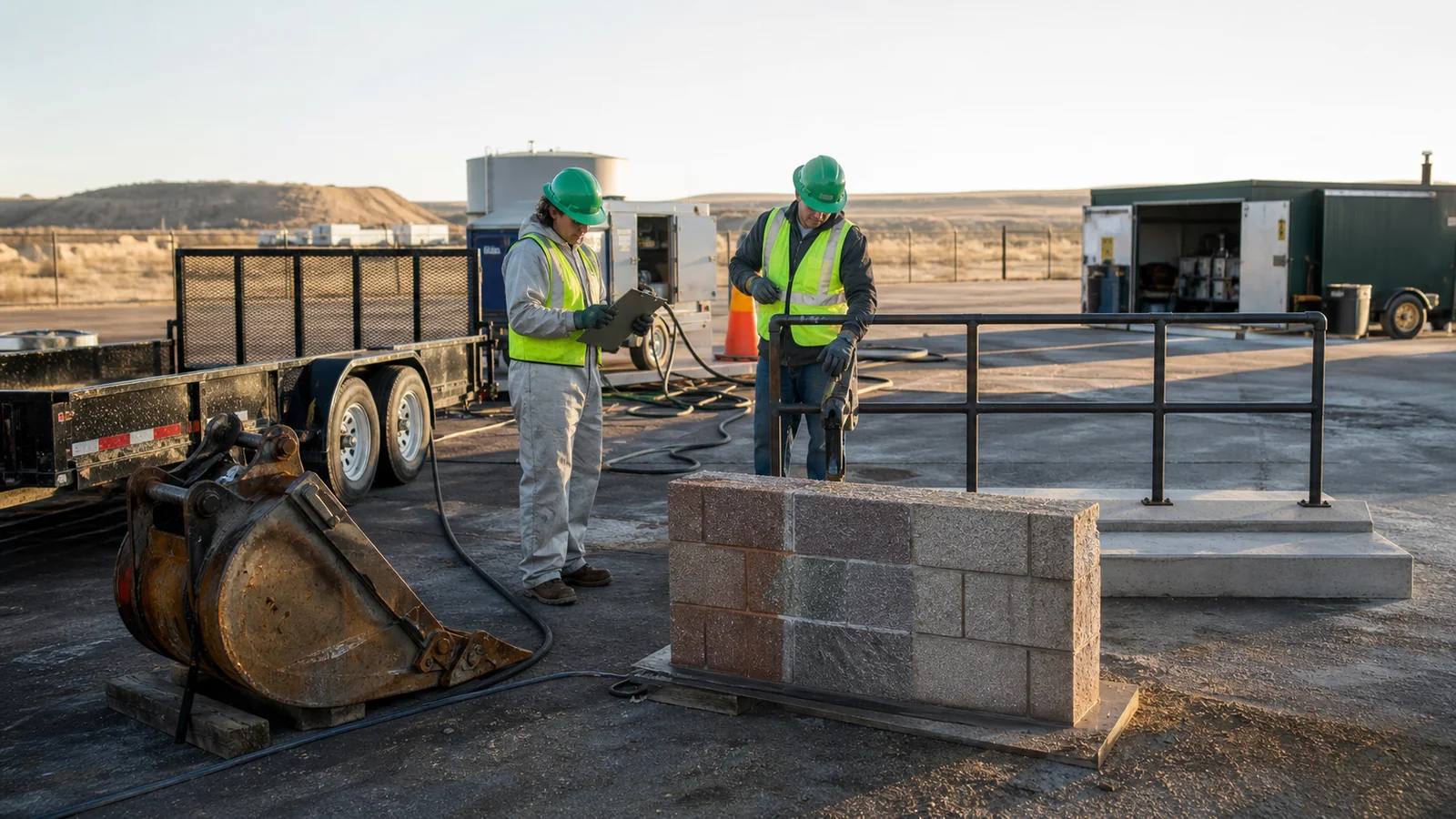 Contractor using mobile wet abrasive blasting to prepare a steel trailer